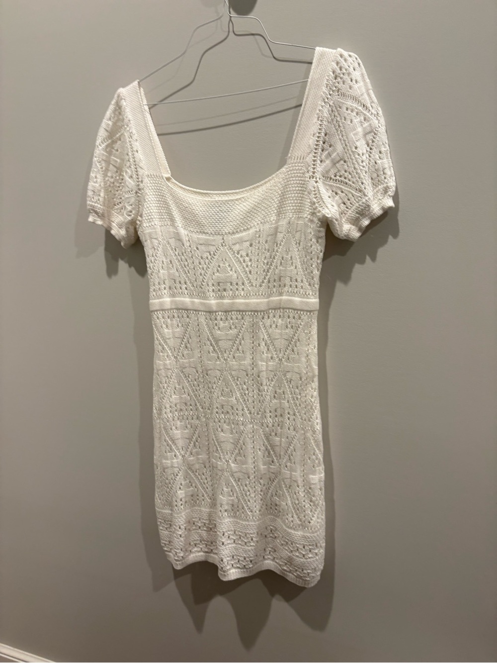 Aqua White Crochet Knit Mini Dress